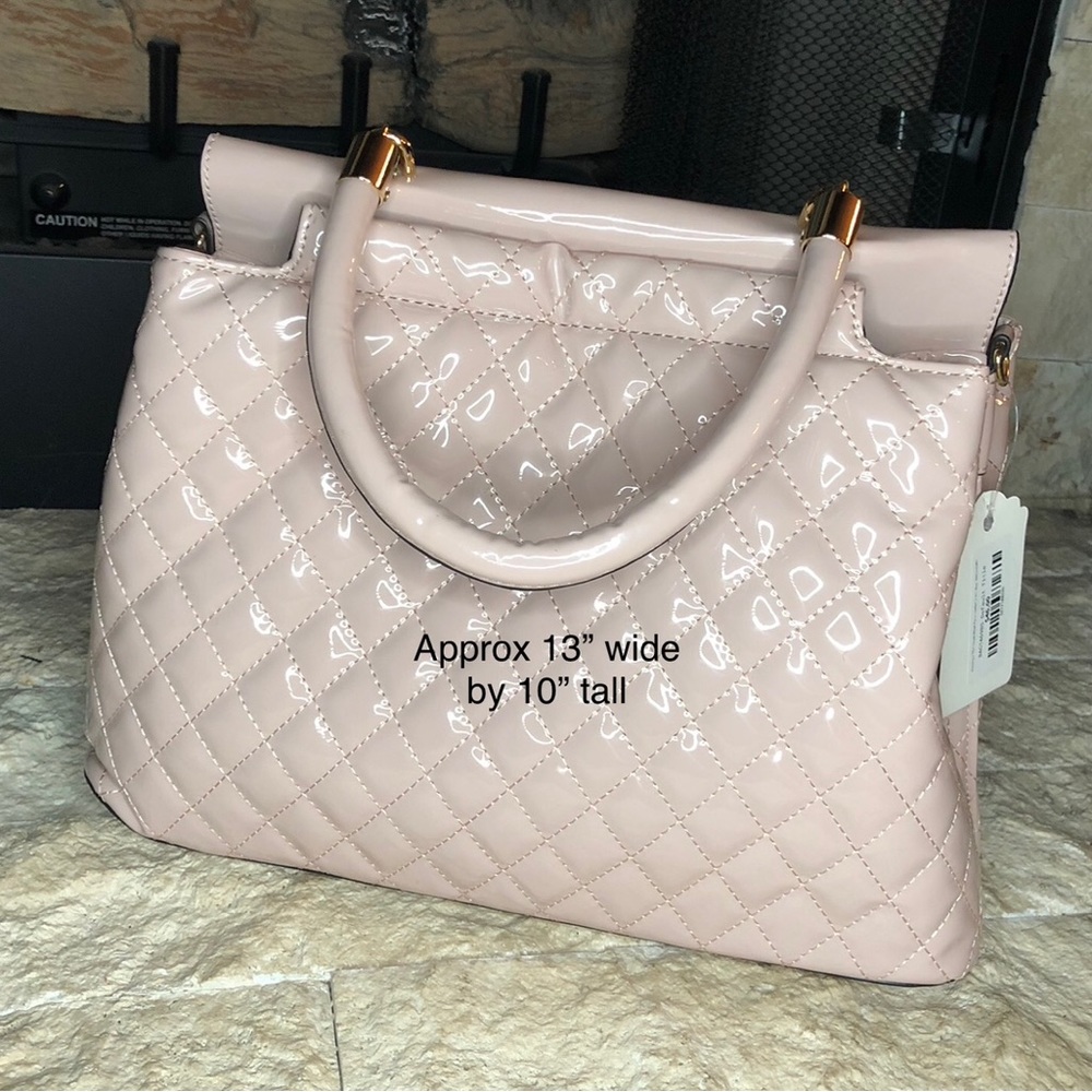 NEW blush-colored quilted-style patent faux leather bag